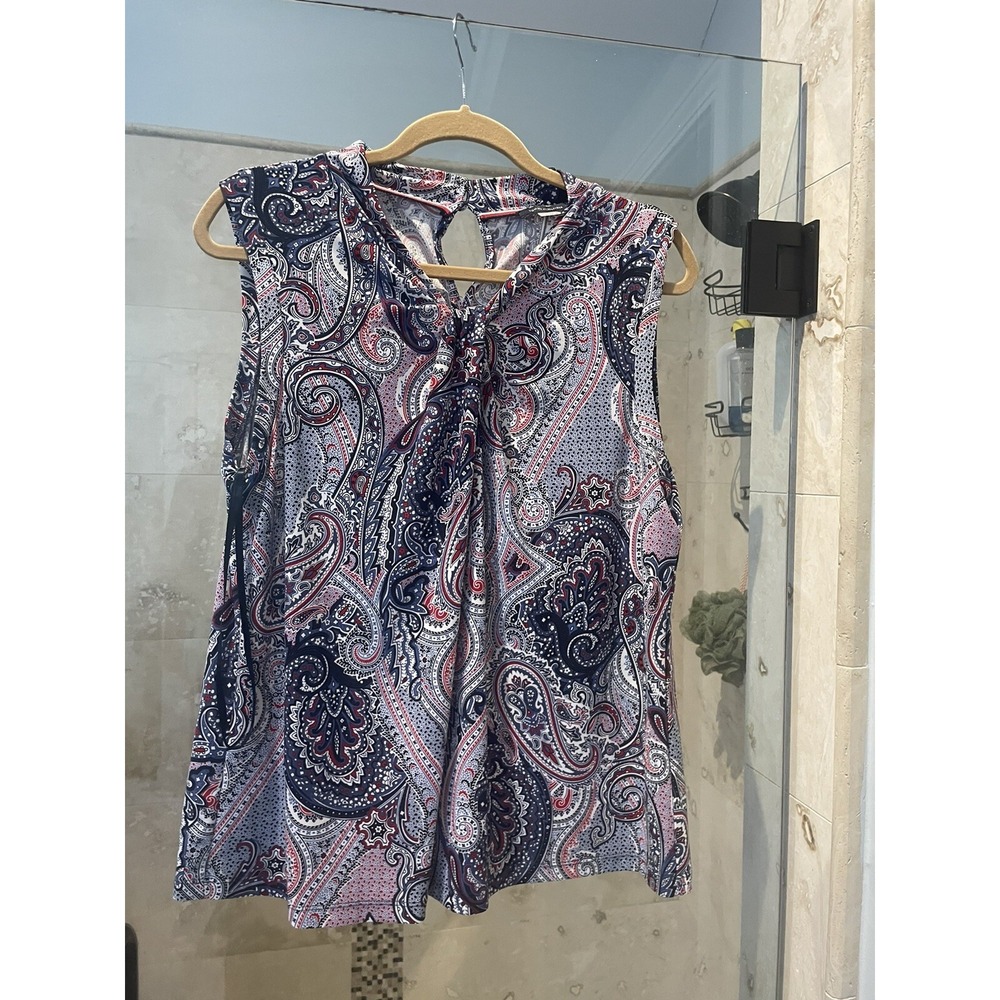 Tommy Hilfiger Womens Paisley Jersey Sleeveless Top Blue Red White XL